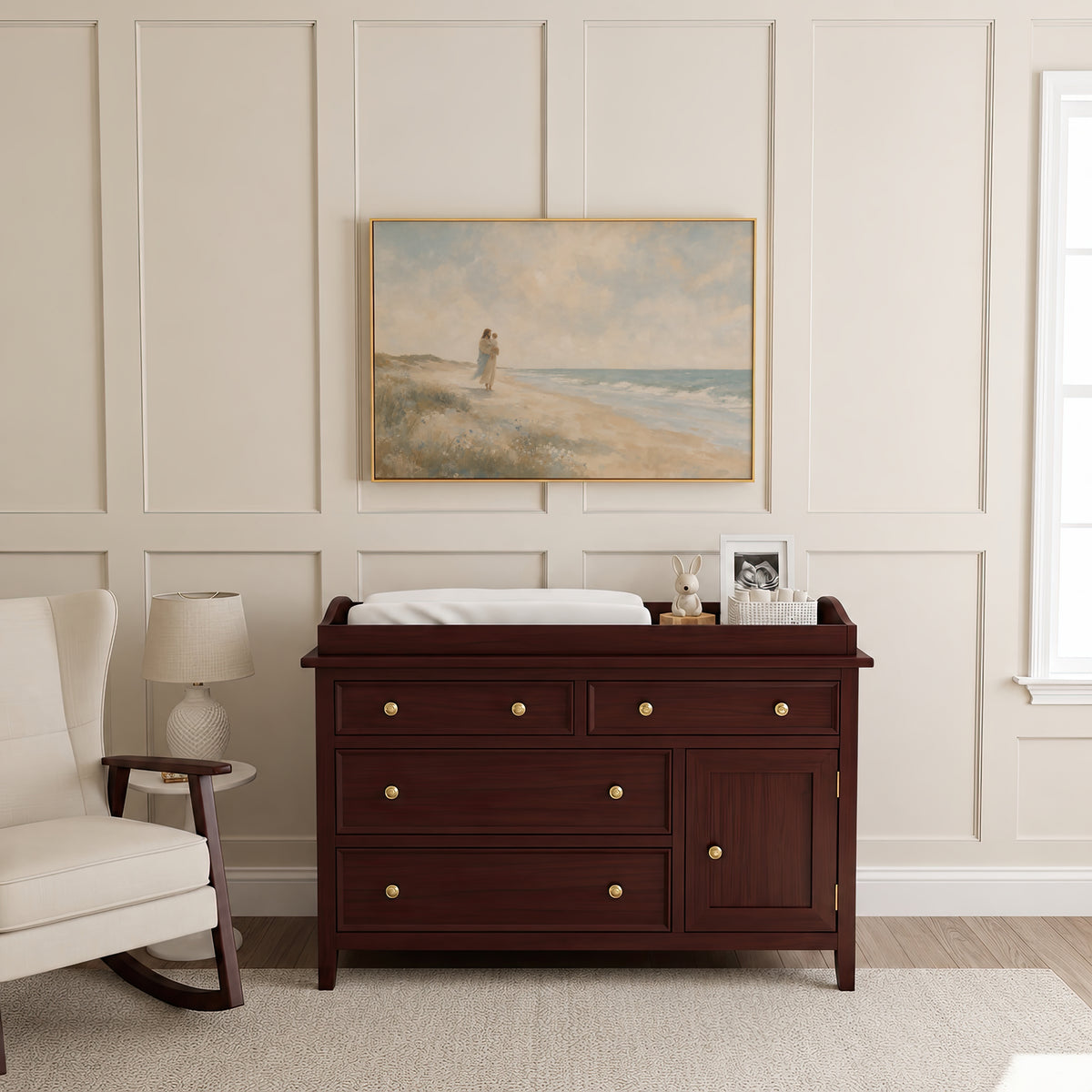 Carried Along The Shore wall art in a classic nursery above a wood dresser
