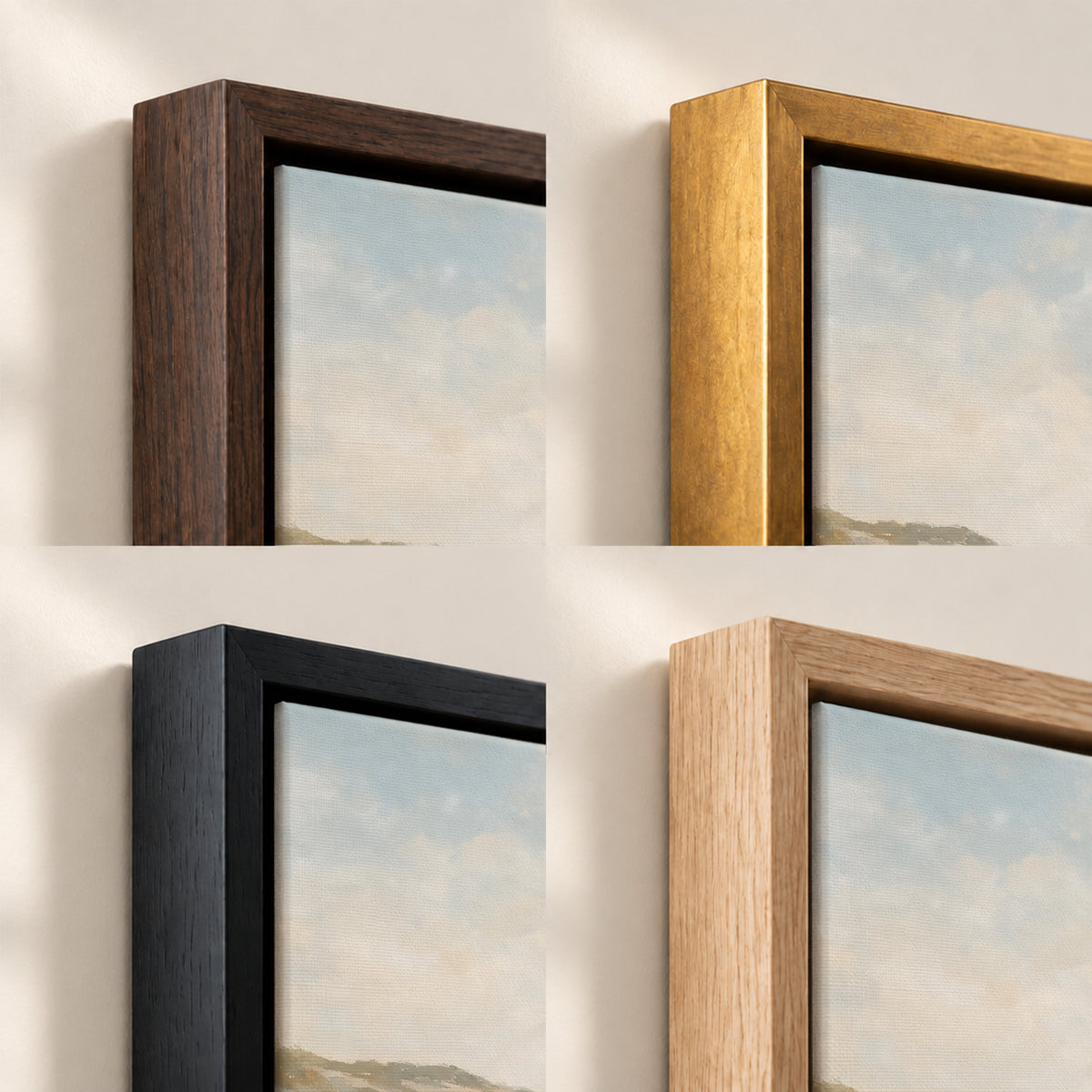 Carried Along The Shore frame finish options: Brown, Gold, Black and Natural