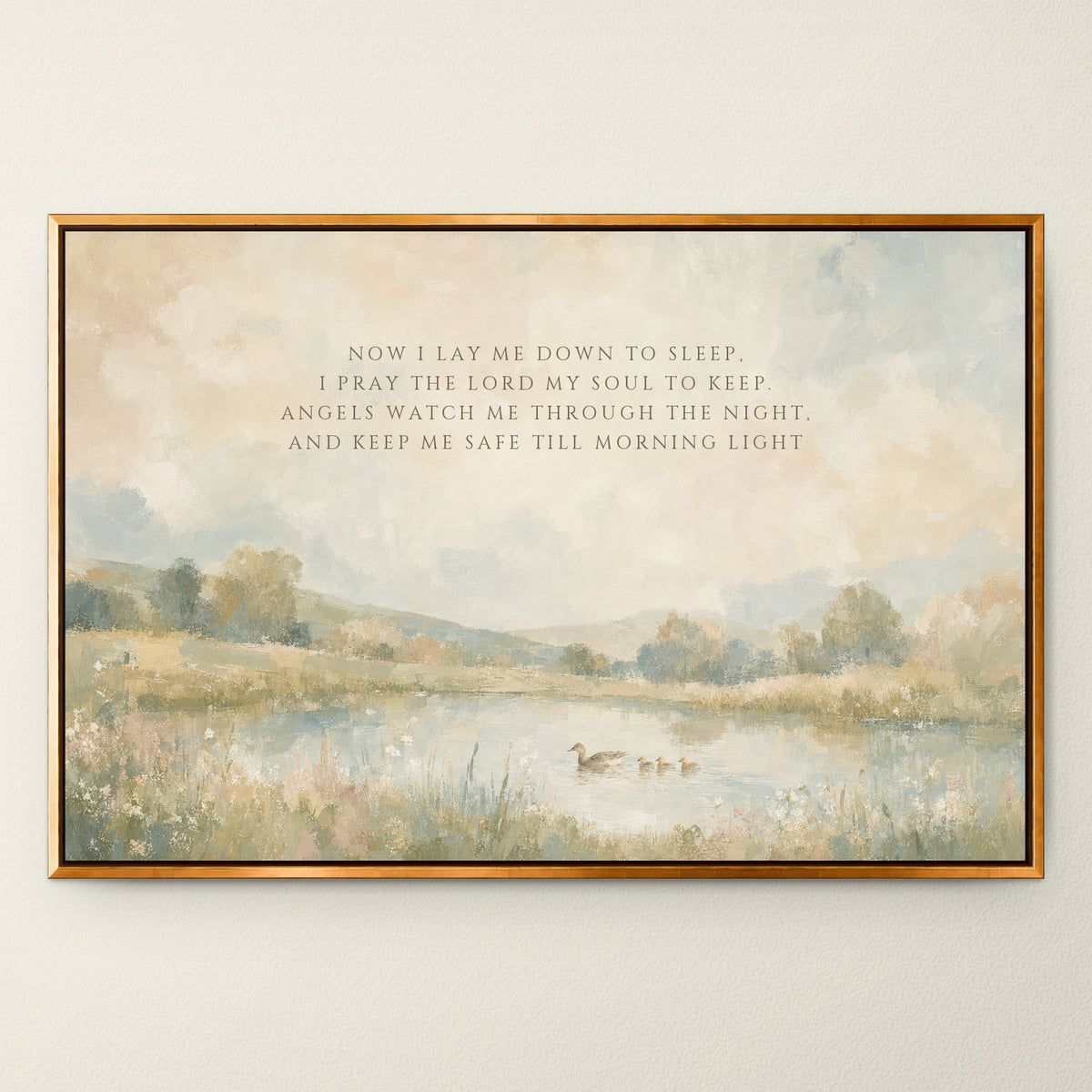 Now I Lay Me Down to Sleep wall art in a Gold floating frame