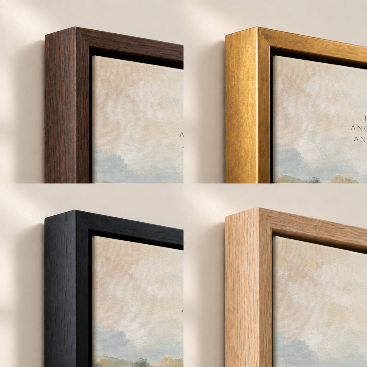 Now I Lay Me Down to Sleep frame finish options: Brown, Gold, Black and Natural