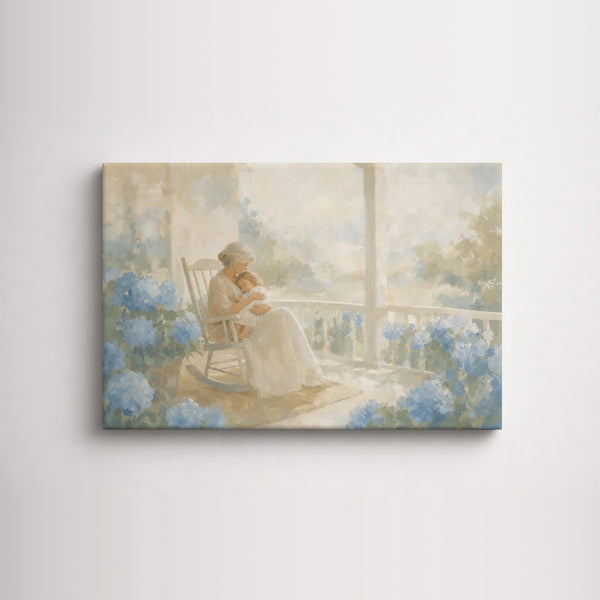 Porch Rocker and Hydrangeas unframed canvas