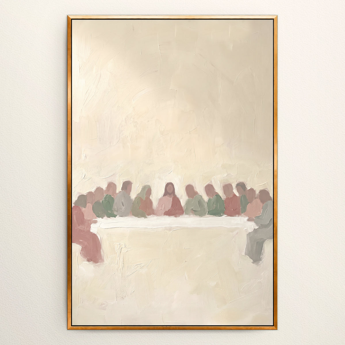 Pastel Last Supper wall art in a gold floating frame