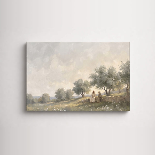 Seated Among the Olive Trees as an unframed canvas