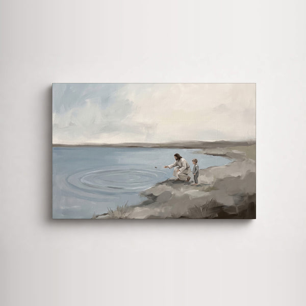 Skipping Stones with Jesus as an unframed canvas