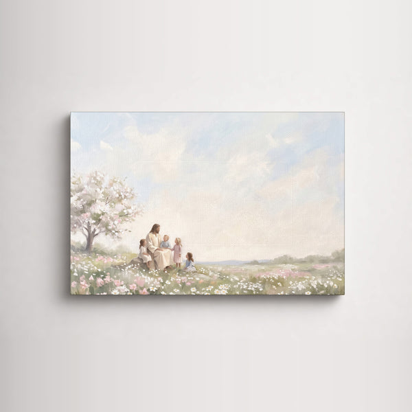 Children in the Blossom Meadow as an unframed canvas
