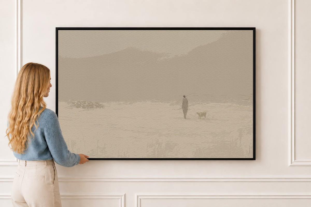 Leave the 99 — Minimalist Lost Sheep Christian Wall Art in a black frame