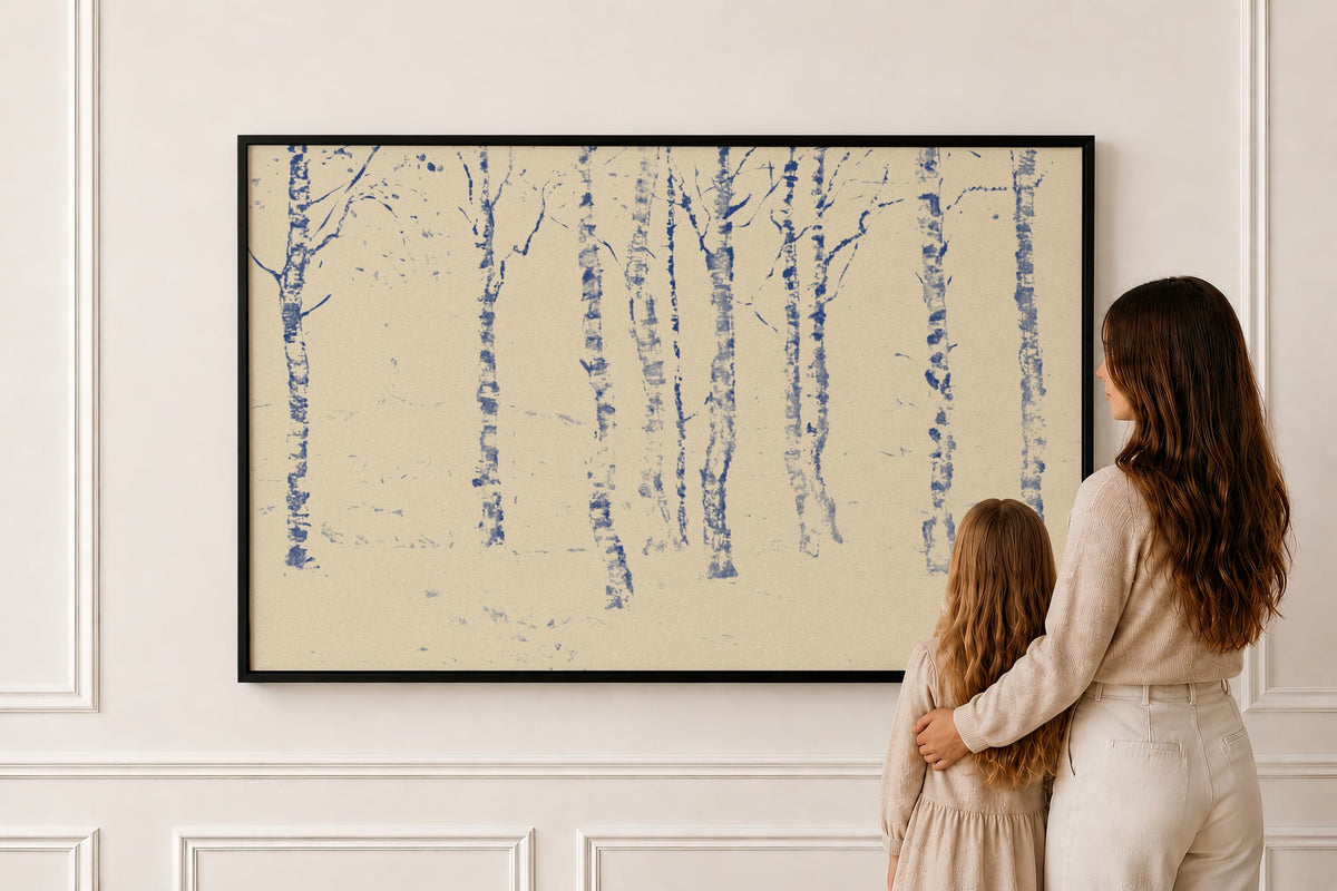 Birch Grove Toile — Scripture Wall Art in a black frame