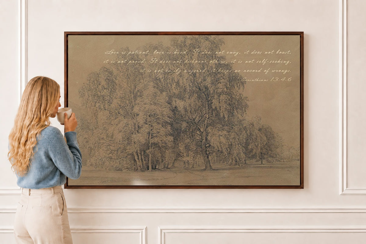 Love Is Patient — 1 Corinthians 13 in a brown frame