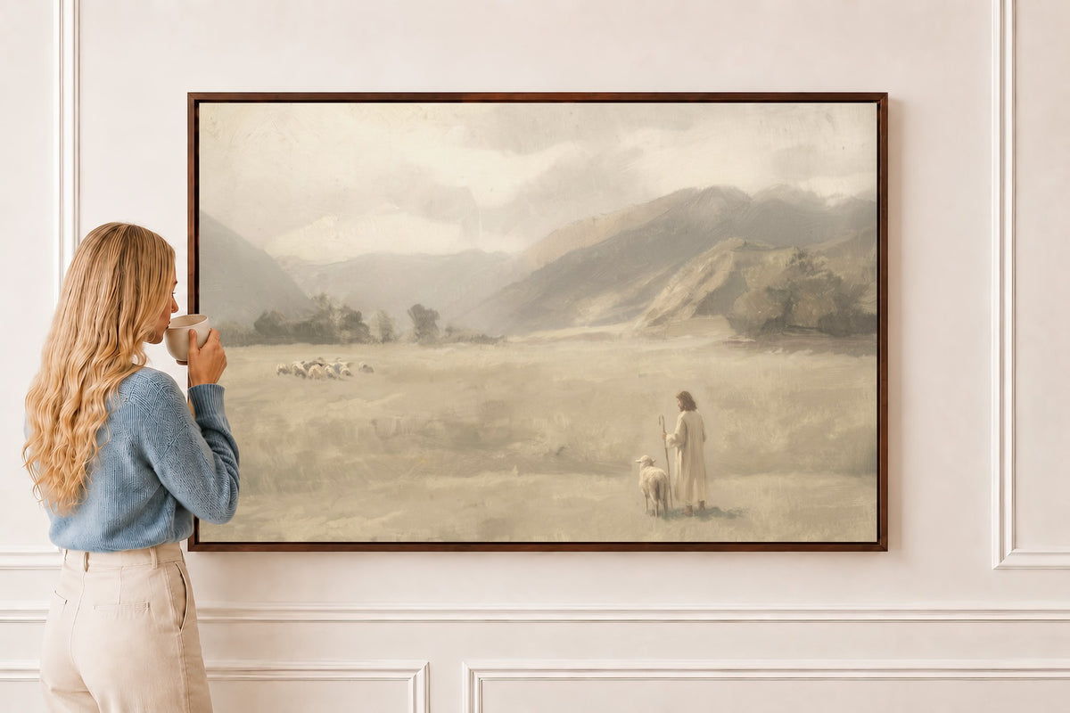 Be Still, Mountain Meadow — Psalm 46:10 in a brown frame