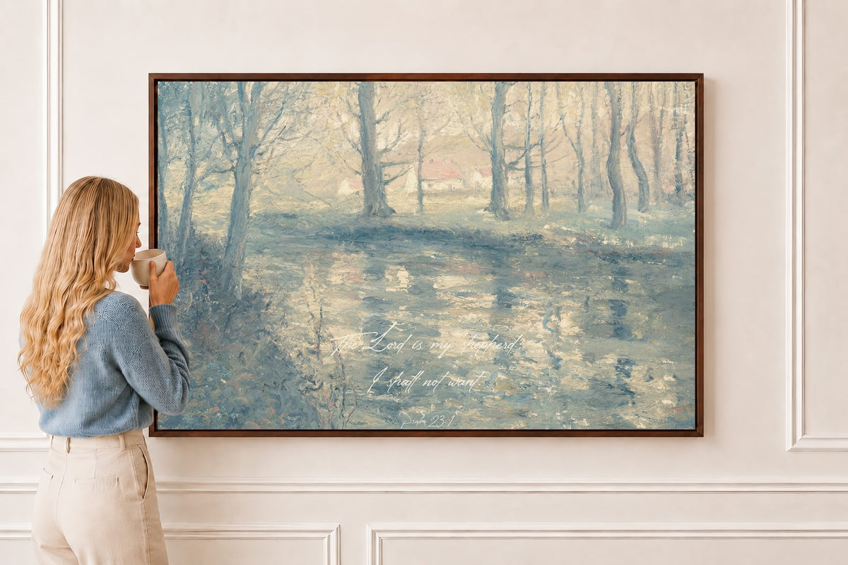 Calm Faith Verse — Scripture Wall Art in a brown frame