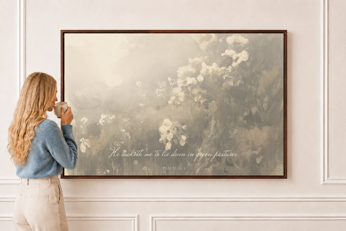 Good Shepherd, Lilac Garden — Psalm 23 in a brown frame