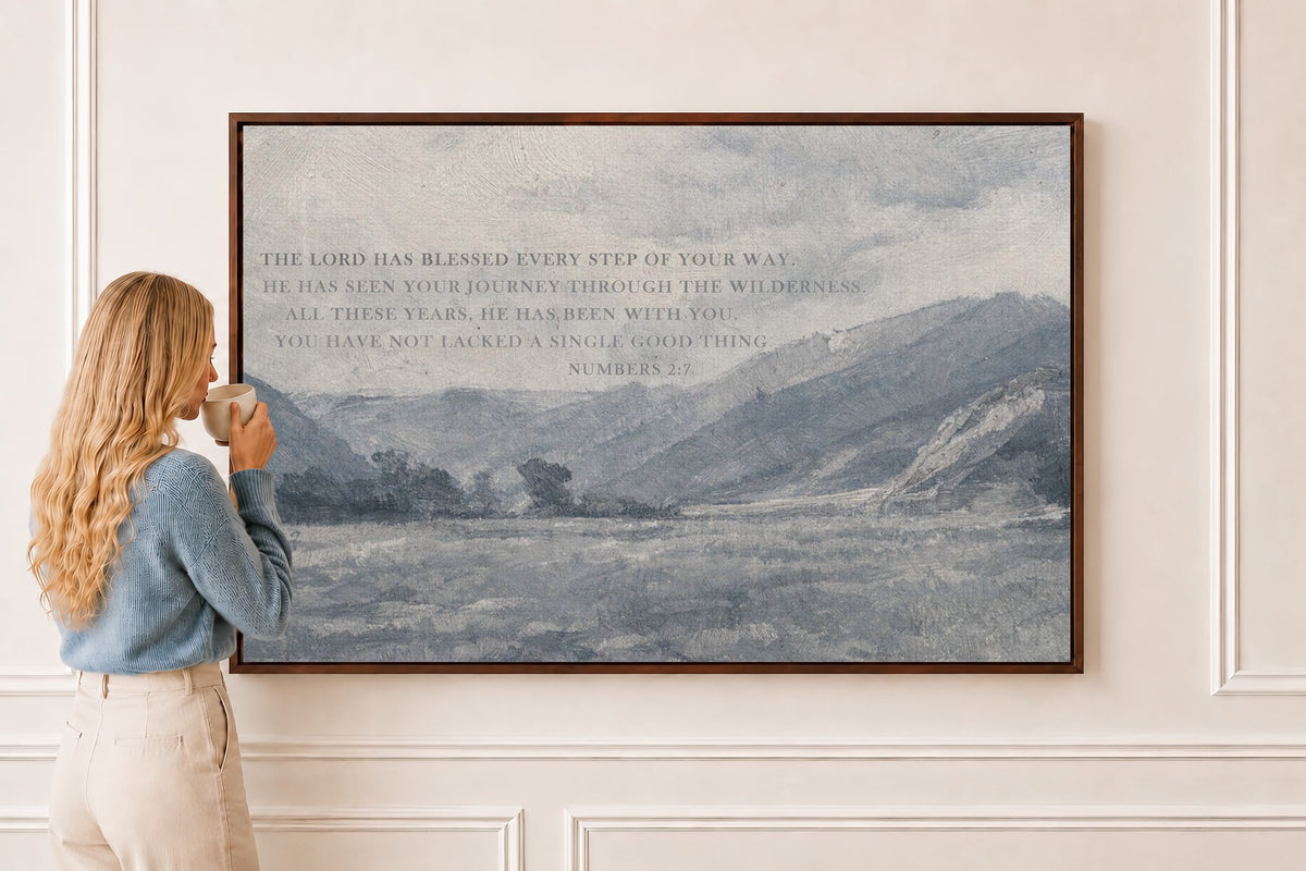 The Lord Bless Every Step — Numbers 2:7 Scripture Wall Art in a brown frame