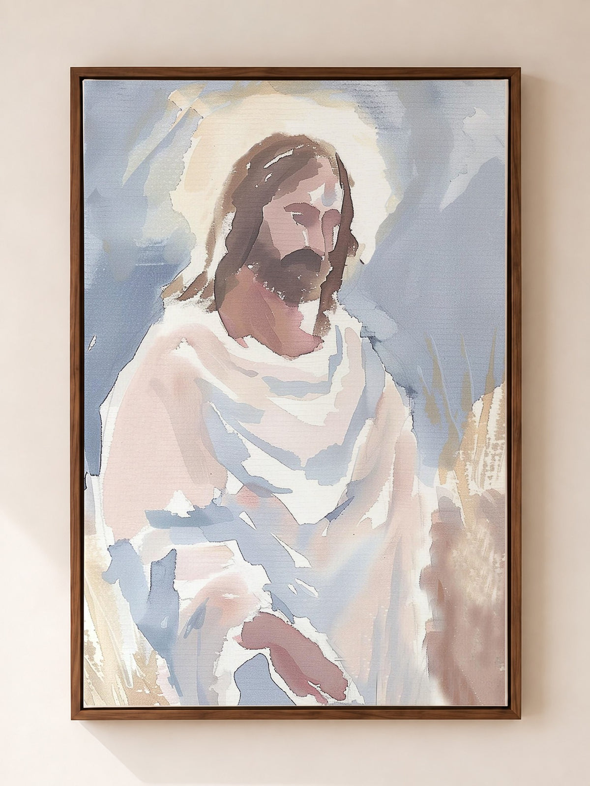Jesus Portrait — Scripture Wall Art in a brown frame