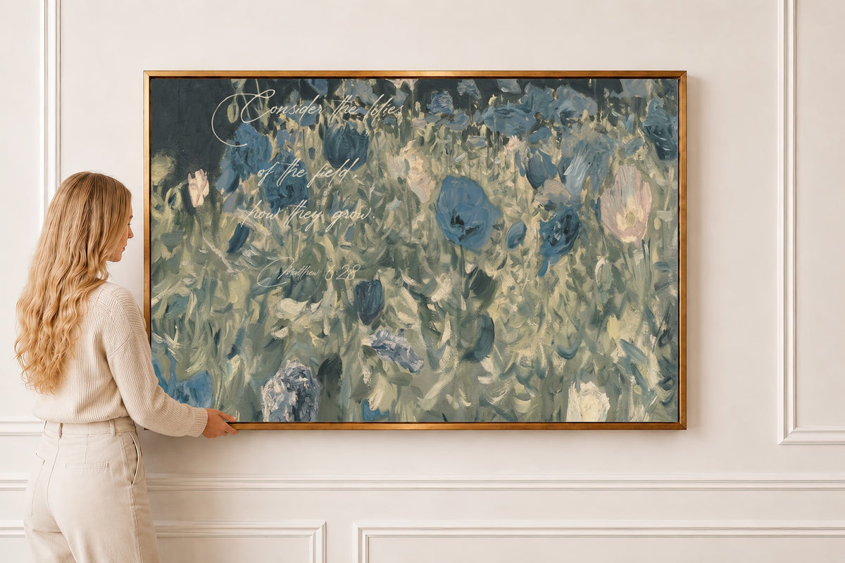 Consider the Lilies — Scripture Wall Art in a gold frame