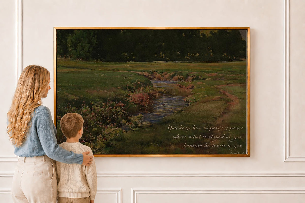 Peaceful Stream — Isaiah 26:3 in a gold frame
