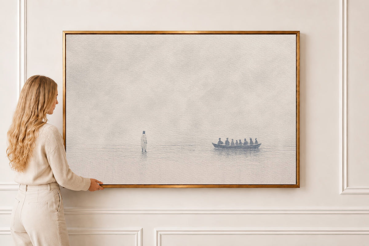 John 6:16 Scripture Wall Art — Minimalist Christian Print in a gold frame