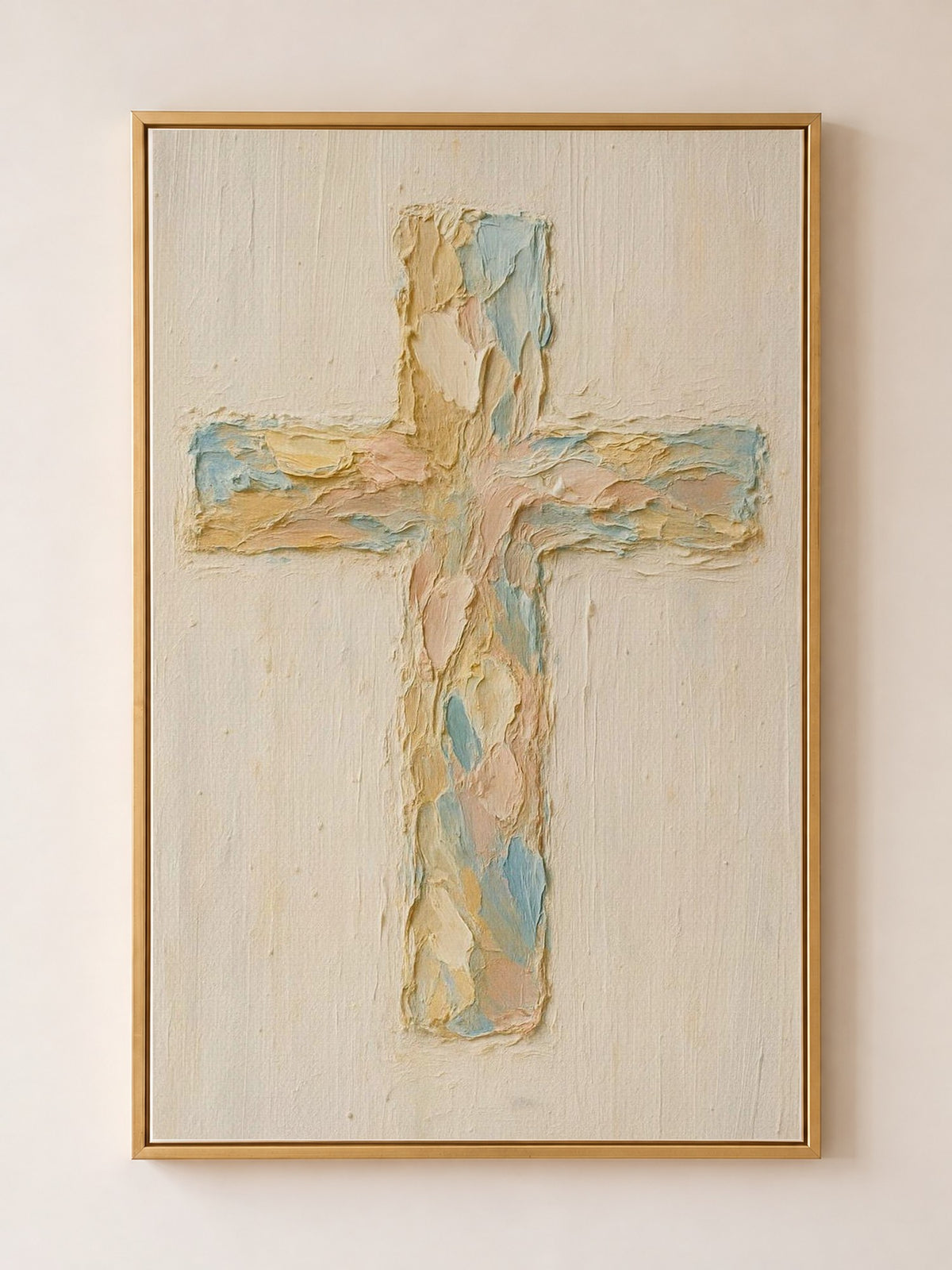 Pastel Cross — Scripture Wall Art in a gold frame