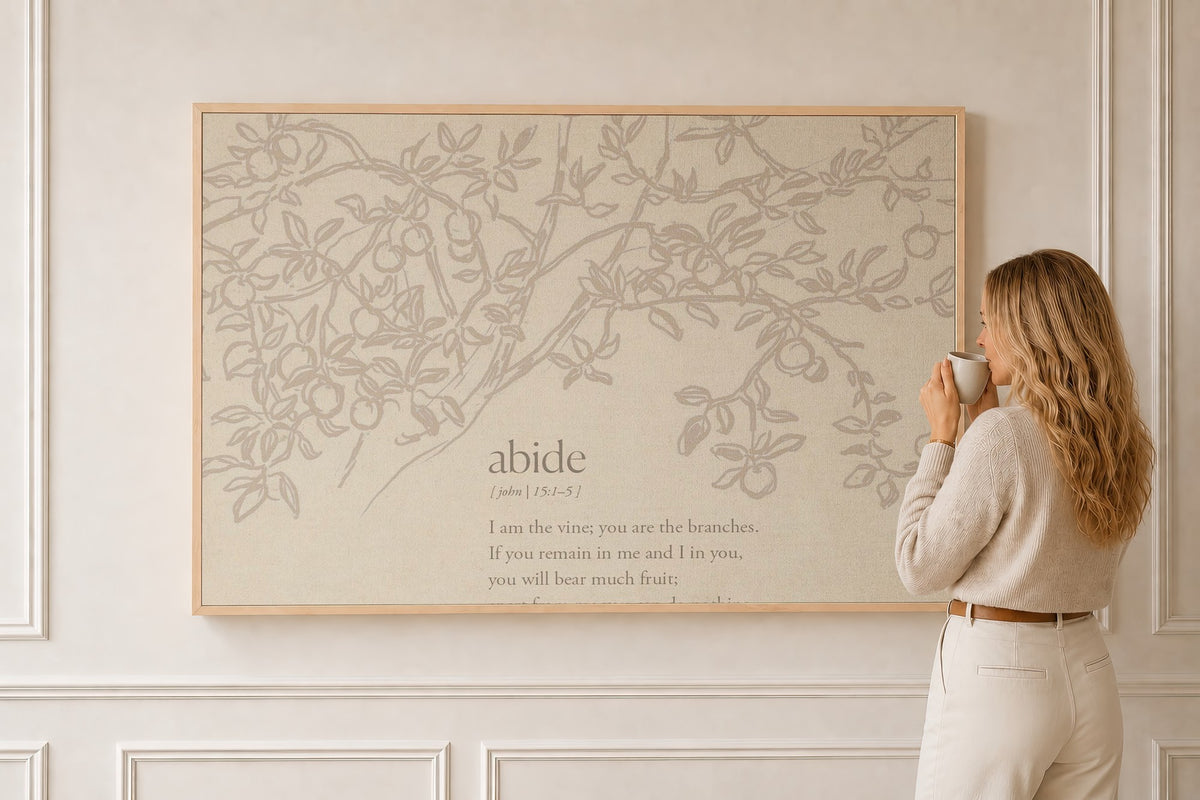 Abide in the Vine — John 15:1–5 Scripture Wall Art in a natural oak frame