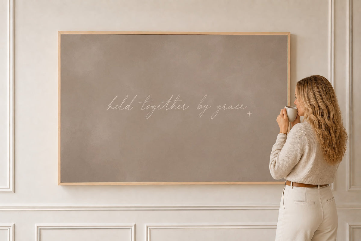Held Together by Grace — Scripture Wall Art in a natural oak frame