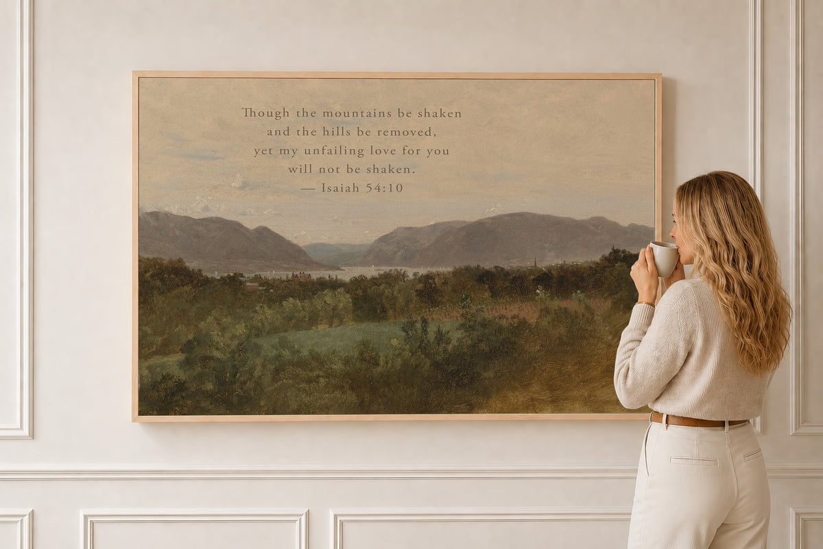 Though the Mountains Be Shaken — Isaiah 54:10 in a natural oak frame