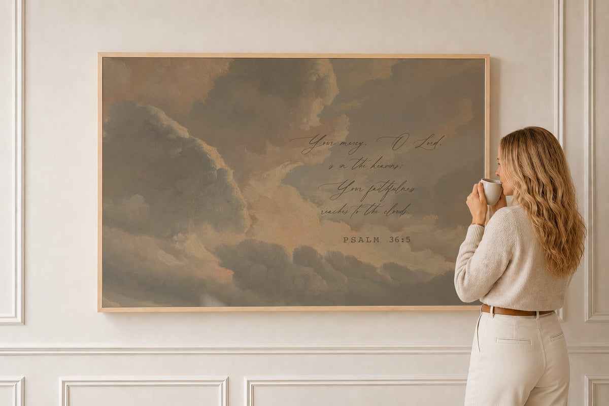 Your Love Reaches the Heavens — Psalm 36:5 in a natural oak frame
