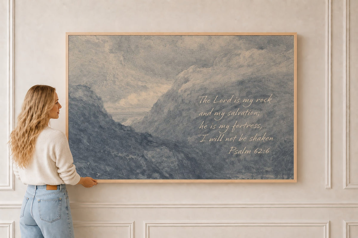 The Lord Is My Rock — Psalm 62:6 in a natural oak frame