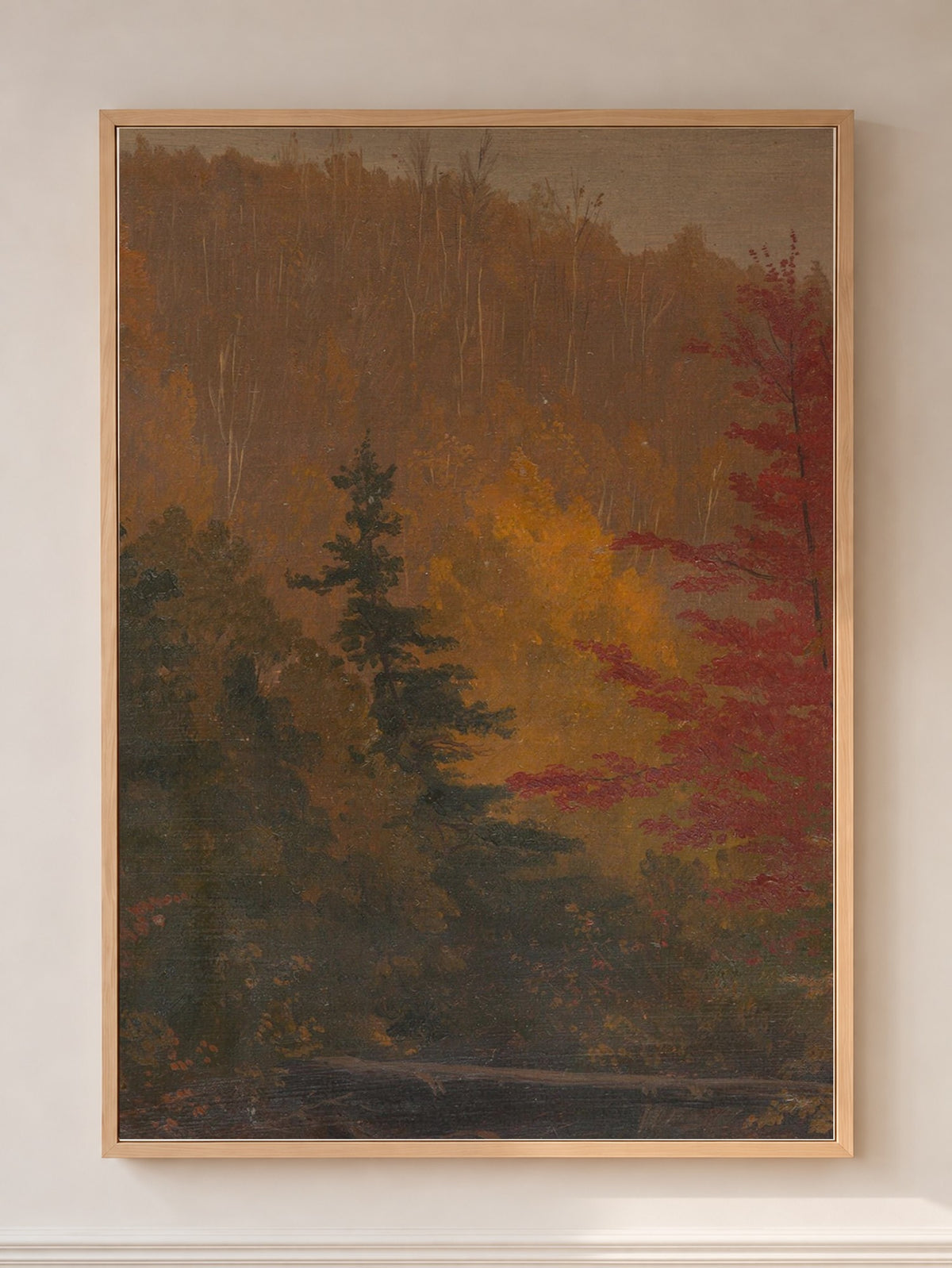 Autumn Leaves Turning — Landscape Print in a natural oak frame