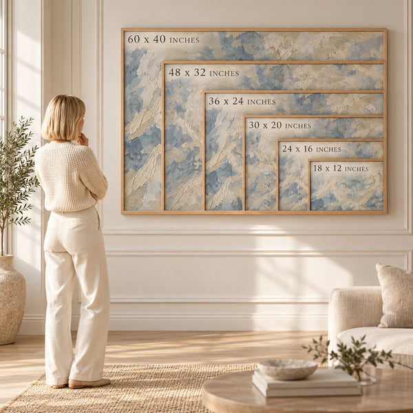 Framed Grace wall art size guide from 18 x 12 to 60 x 40 inches