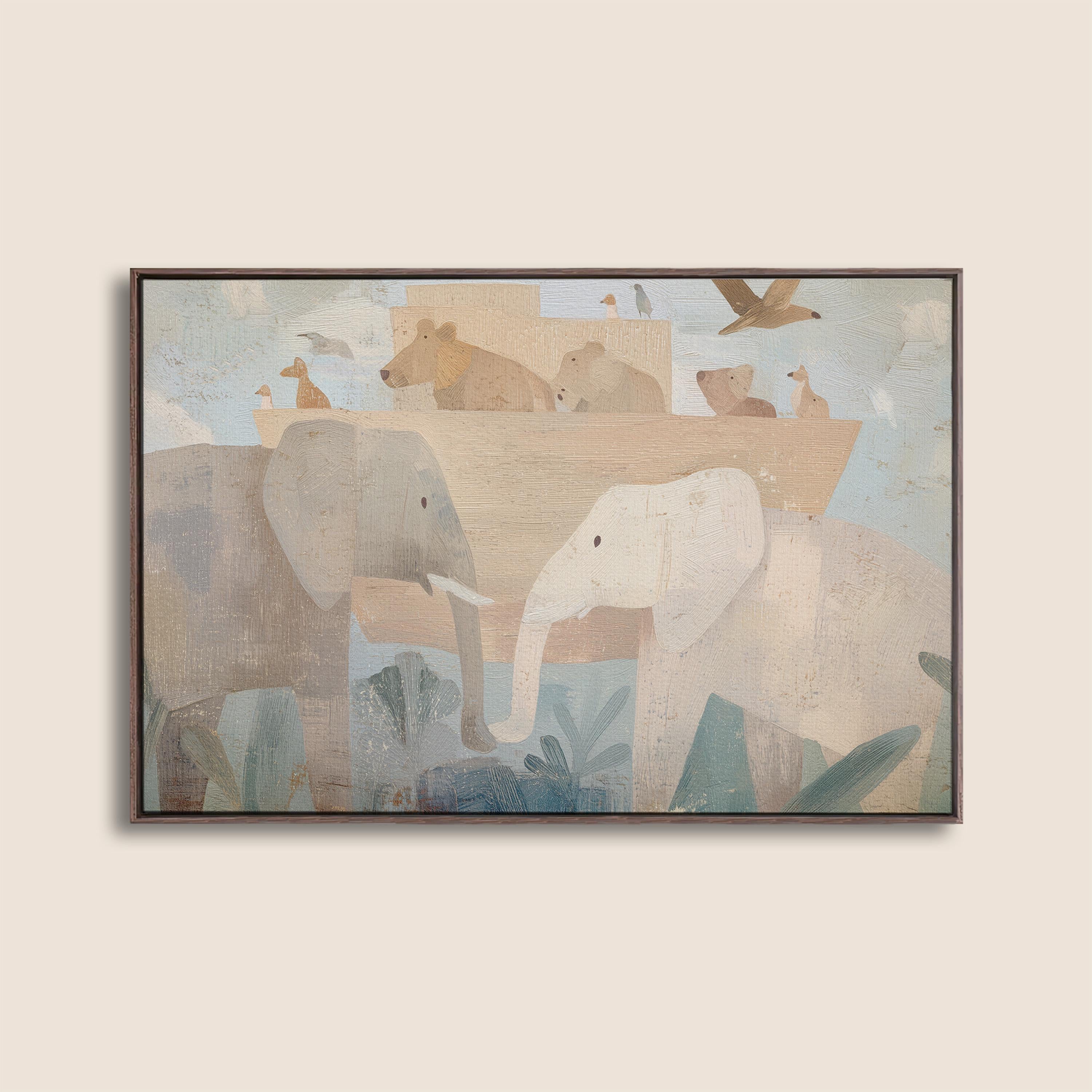 Noah’s Ark Neutral Nursery Art, Christian Animal Print, Abstract Faith Kids Room Decor