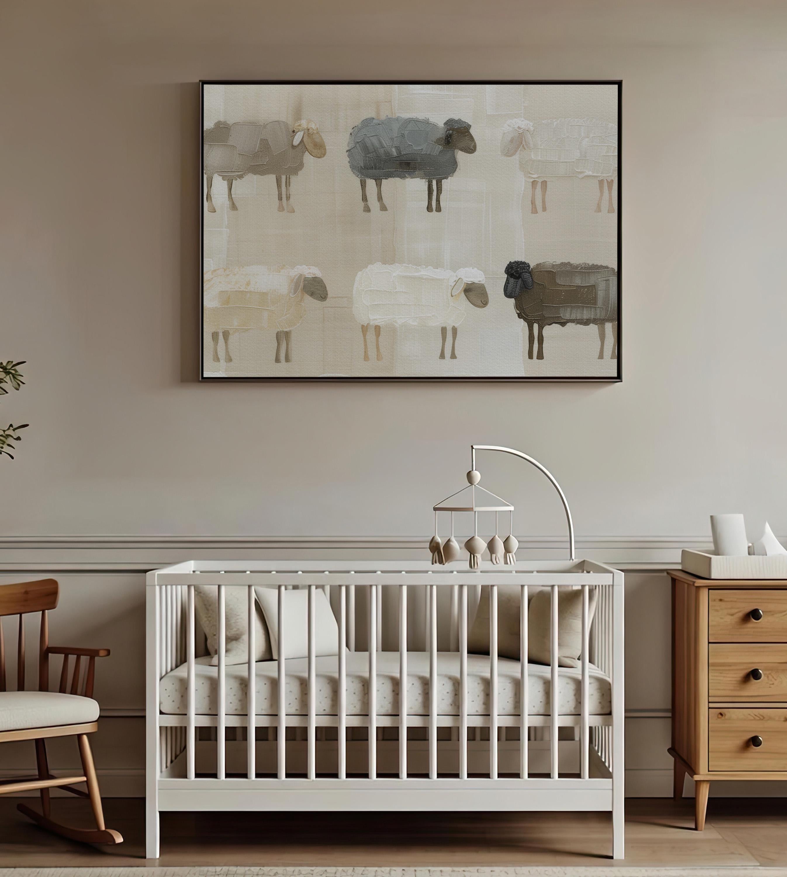Abstract Sheep Wall Art, Minimalist Animal Print, Cozy Beige Nursery