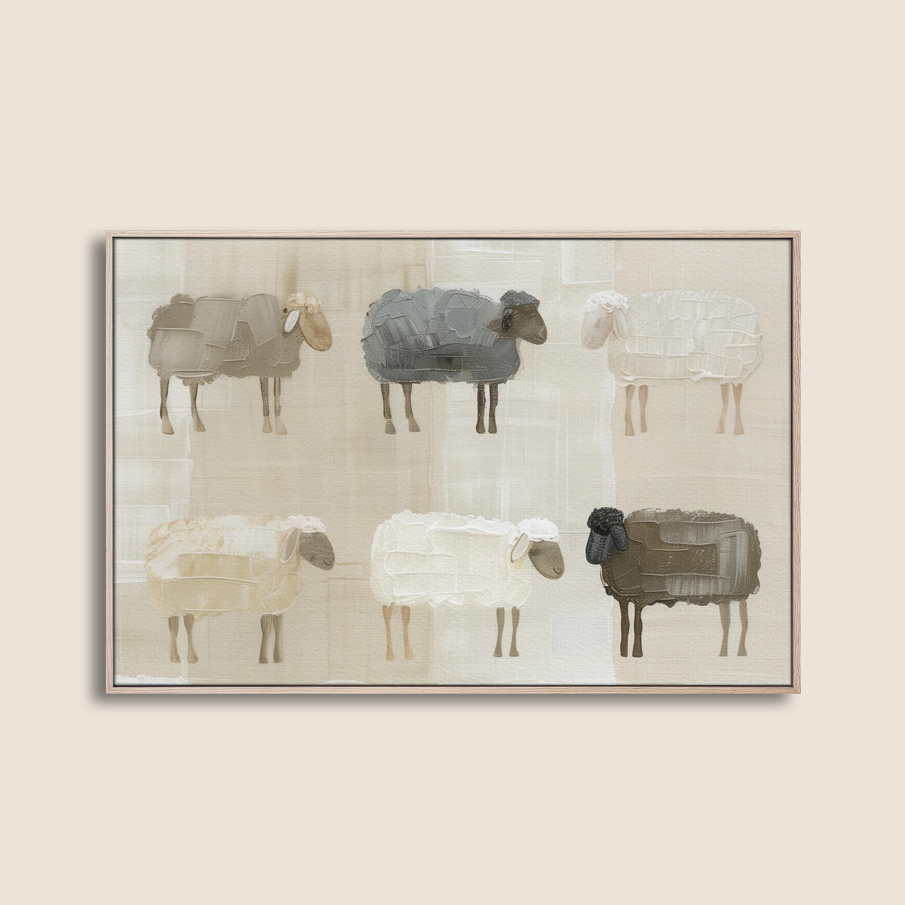 Abstract Sheep Wall Art, Minimalist Animal Print, Cozy Beige Nursery