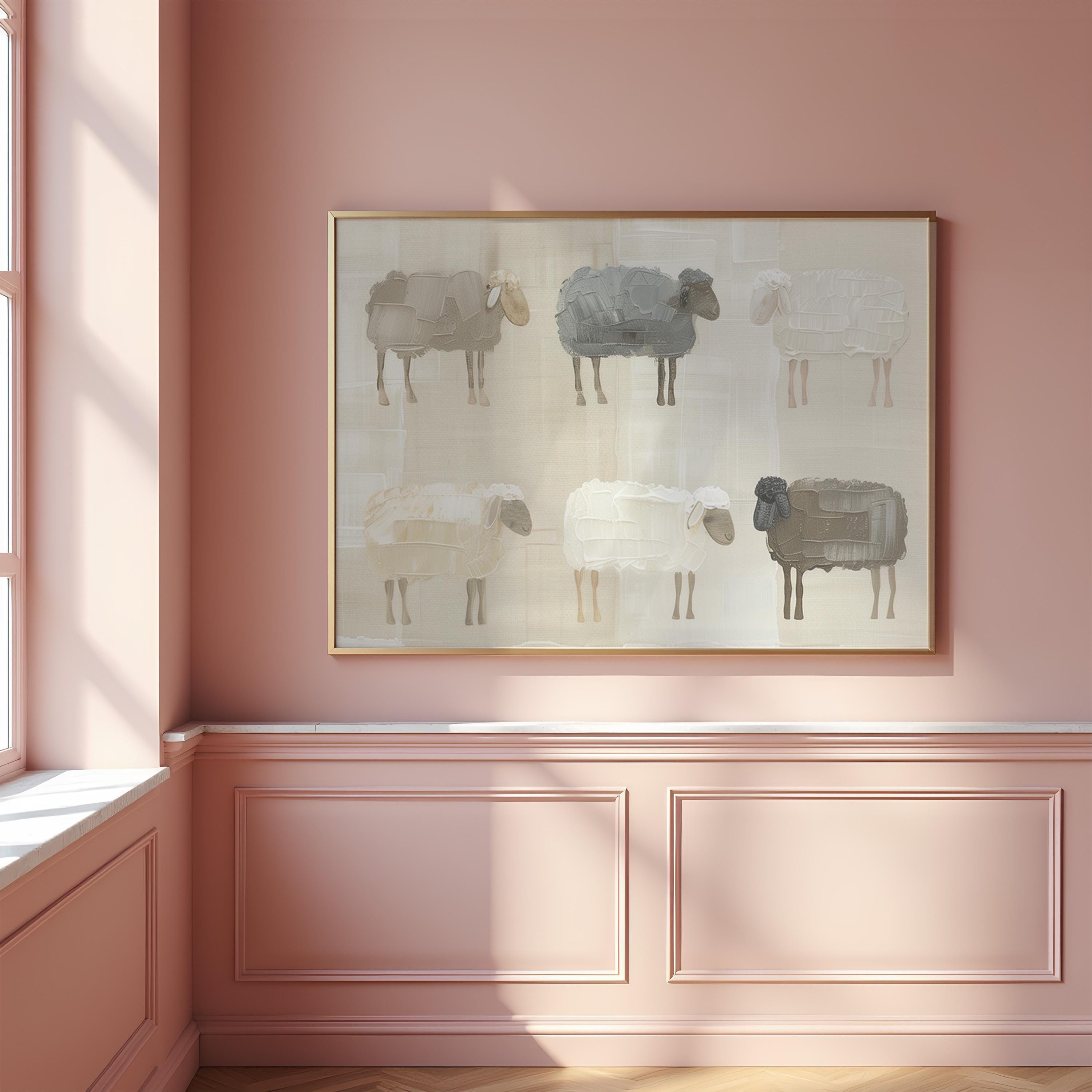 Abstract Sheep Wall Art, Minimalist Animal Print, Cozy Beige Nursery