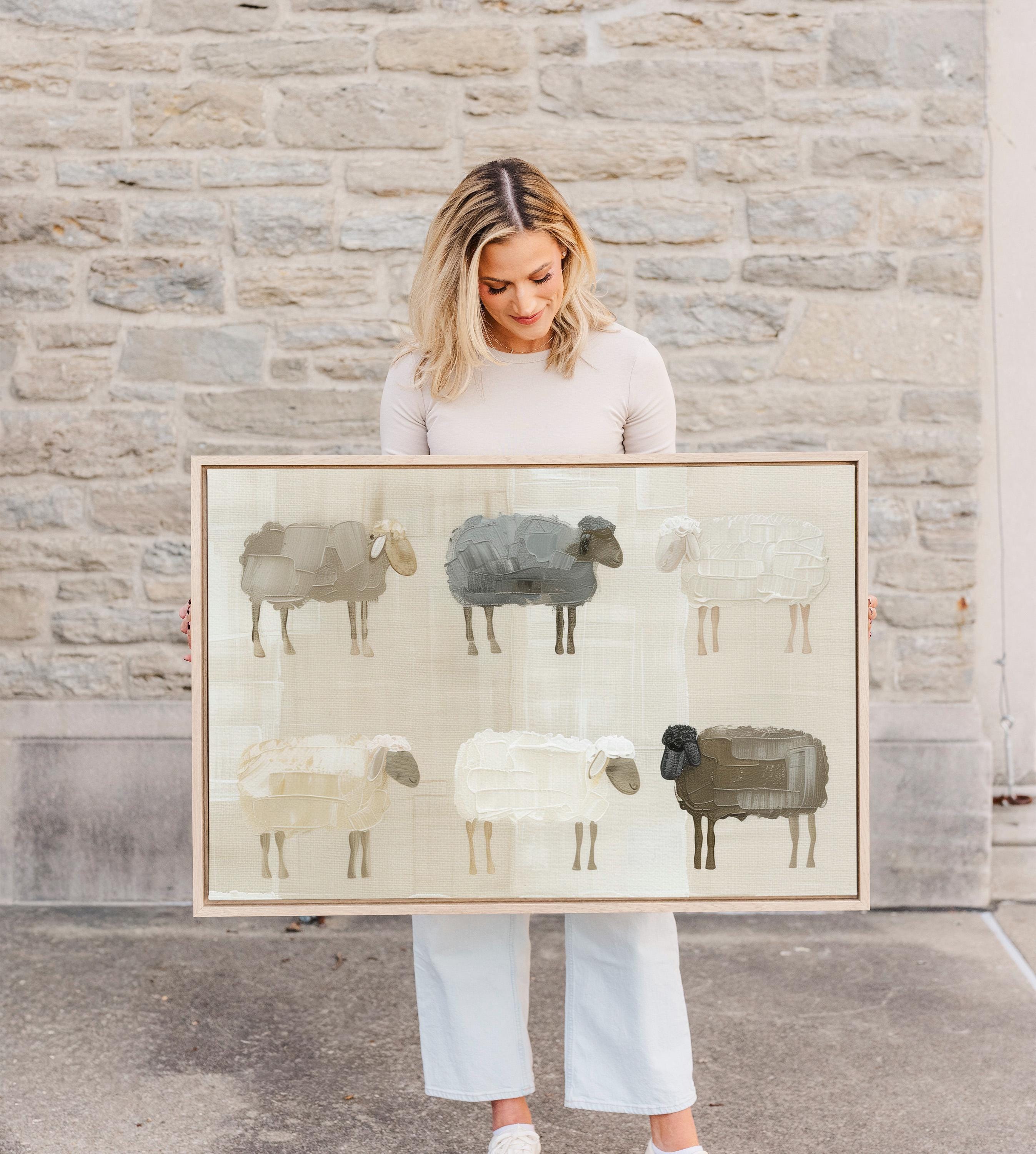 Abstract Sheep Wall Art, Minimalist Animal Print, Cozy Beige Nursery