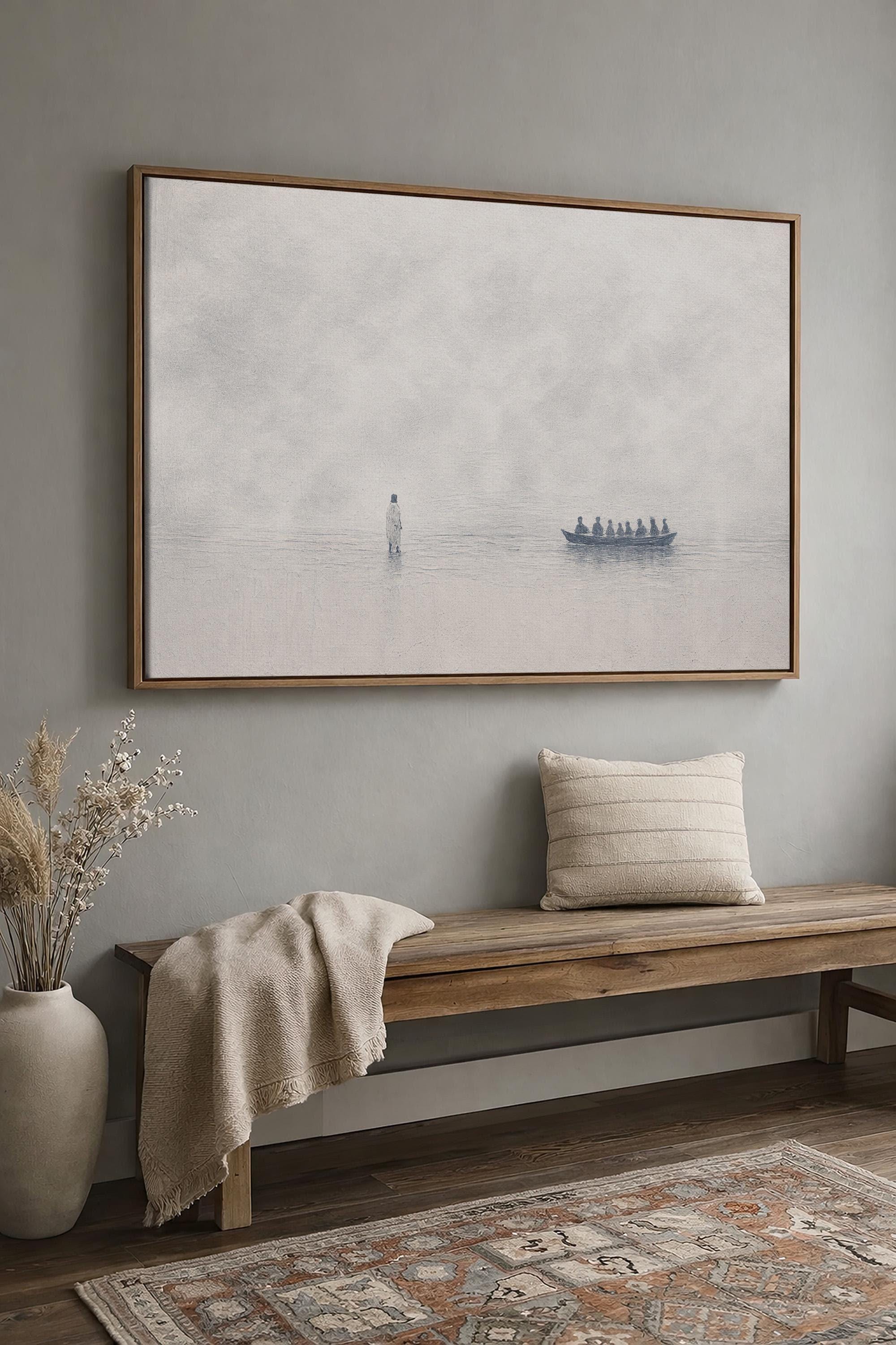 John 6:16 Wall Art – Minimalist Scripture Print, Christian Home Decor, Neutral Canvas-Style Artwork