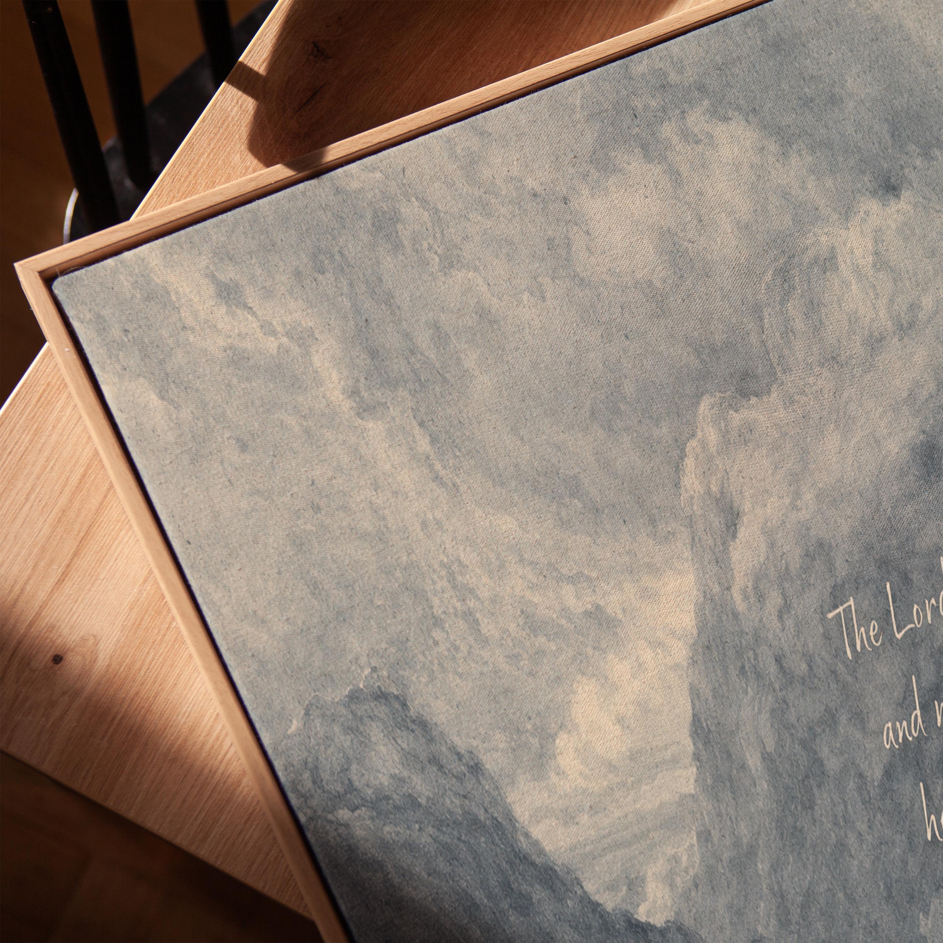 Psalm 62:6 Wall Art – The Lord Is My Rock – Blue Mountain Christian Landscape Print – Vintage Scripture Wall Decor