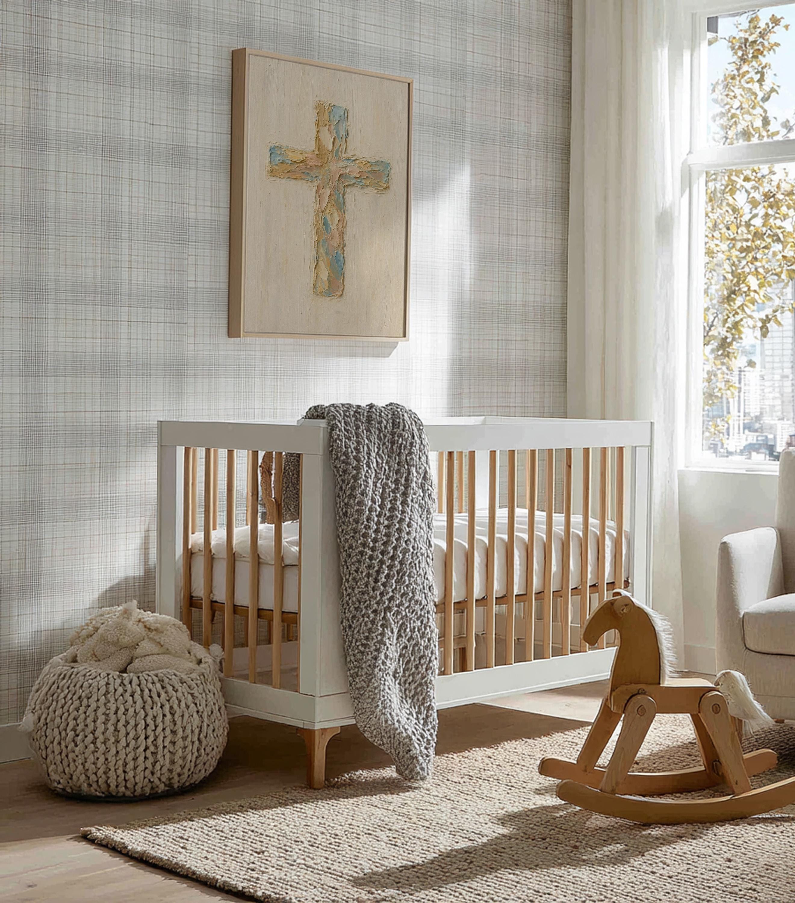 Pastel Christian Cross Art Print: Abstract Canvas-Style Look - Religious Home Decor