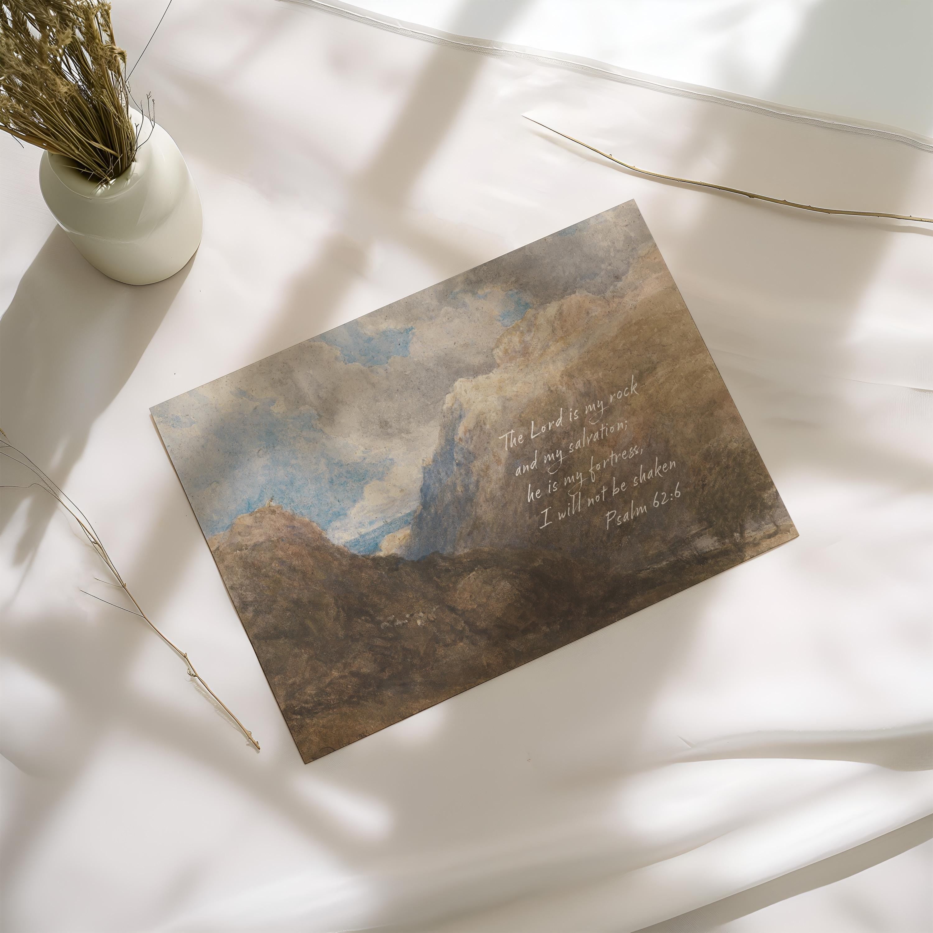 Psalm 62:6 Mountain Vintage Style Landscape | Warm Neutral Wall Art | Christian Home Decor