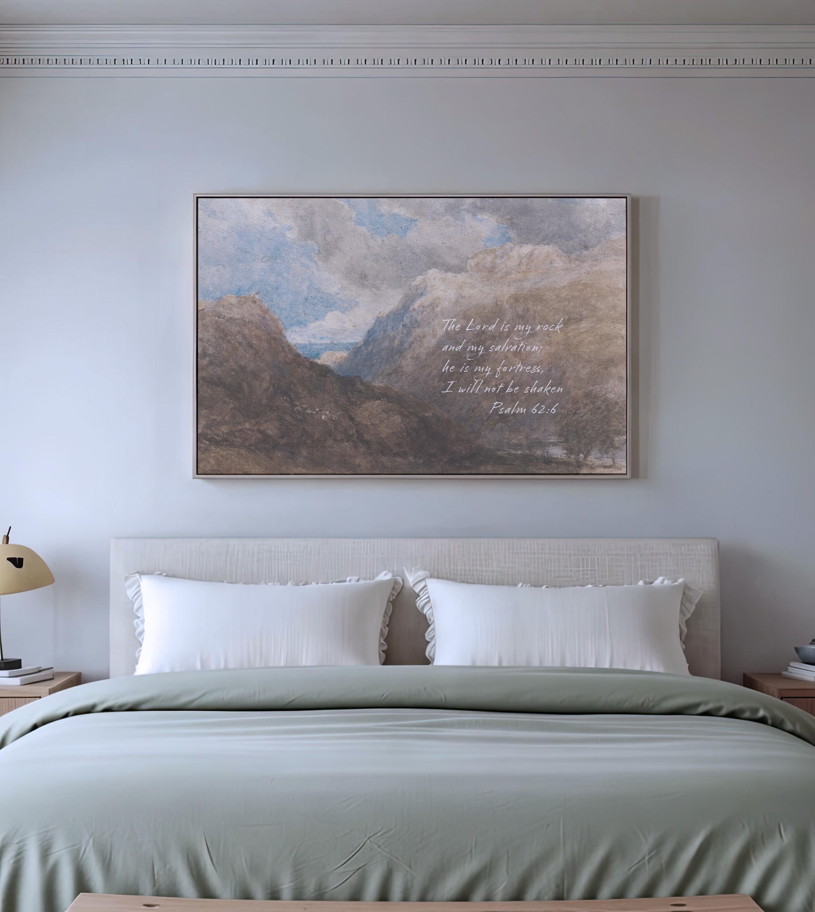 Psalm 62:6 Mountain Vintage Style Landscape | Warm Neutral Wall Art | Christian Home Decor