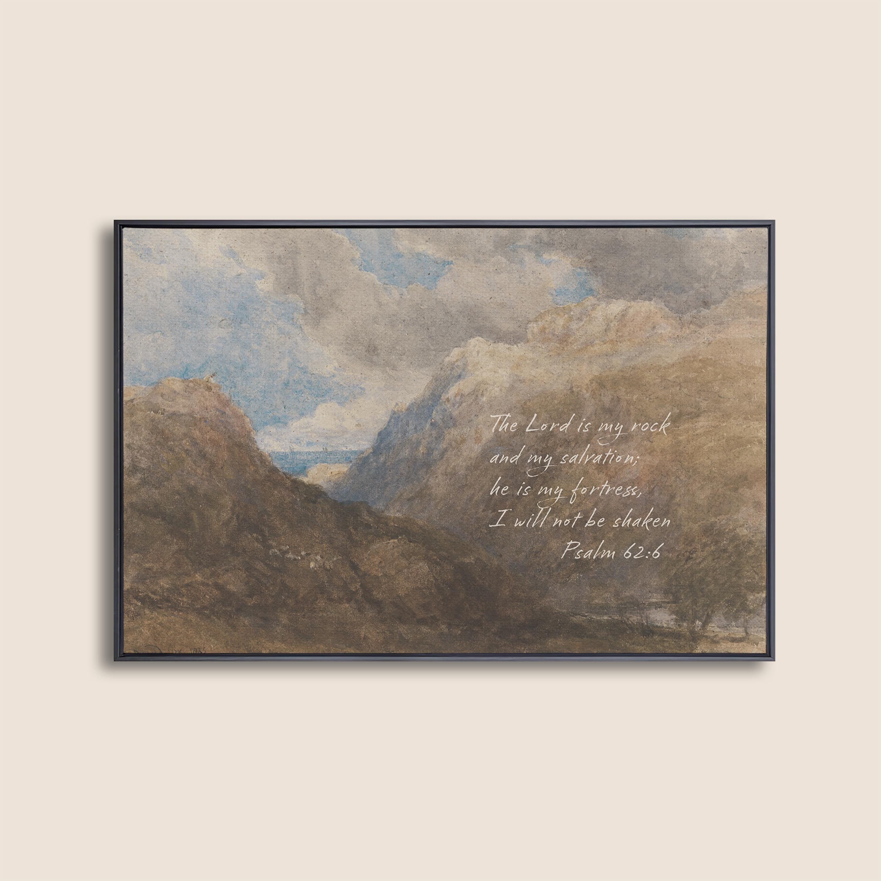 Psalm 62:6 Mountain Vintage Style Landscape | Warm Neutral Wall Art | Christian Home Decor