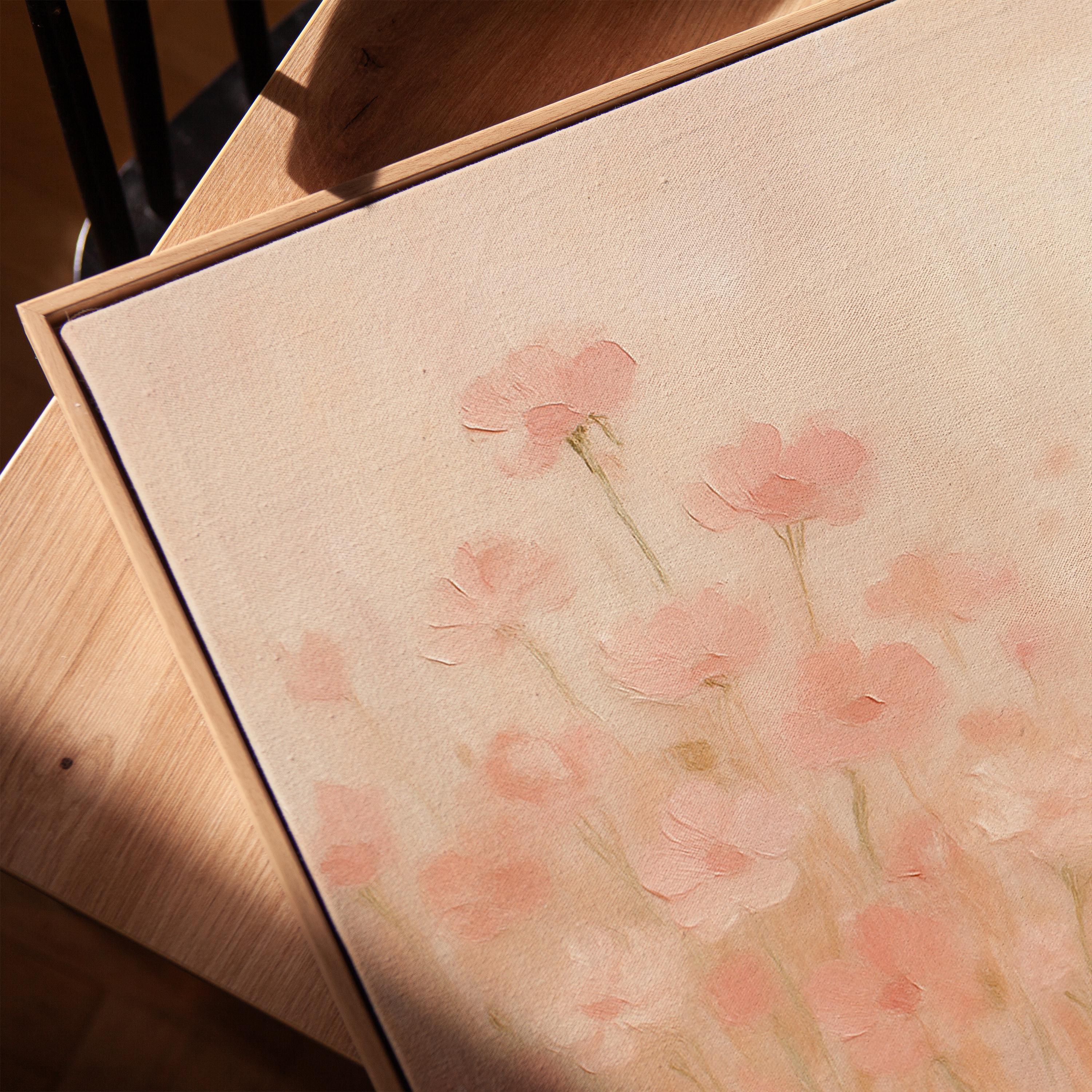 Blush Pink Flower Field Canvas Print: Romantic Pastel Wildflower Wall Art