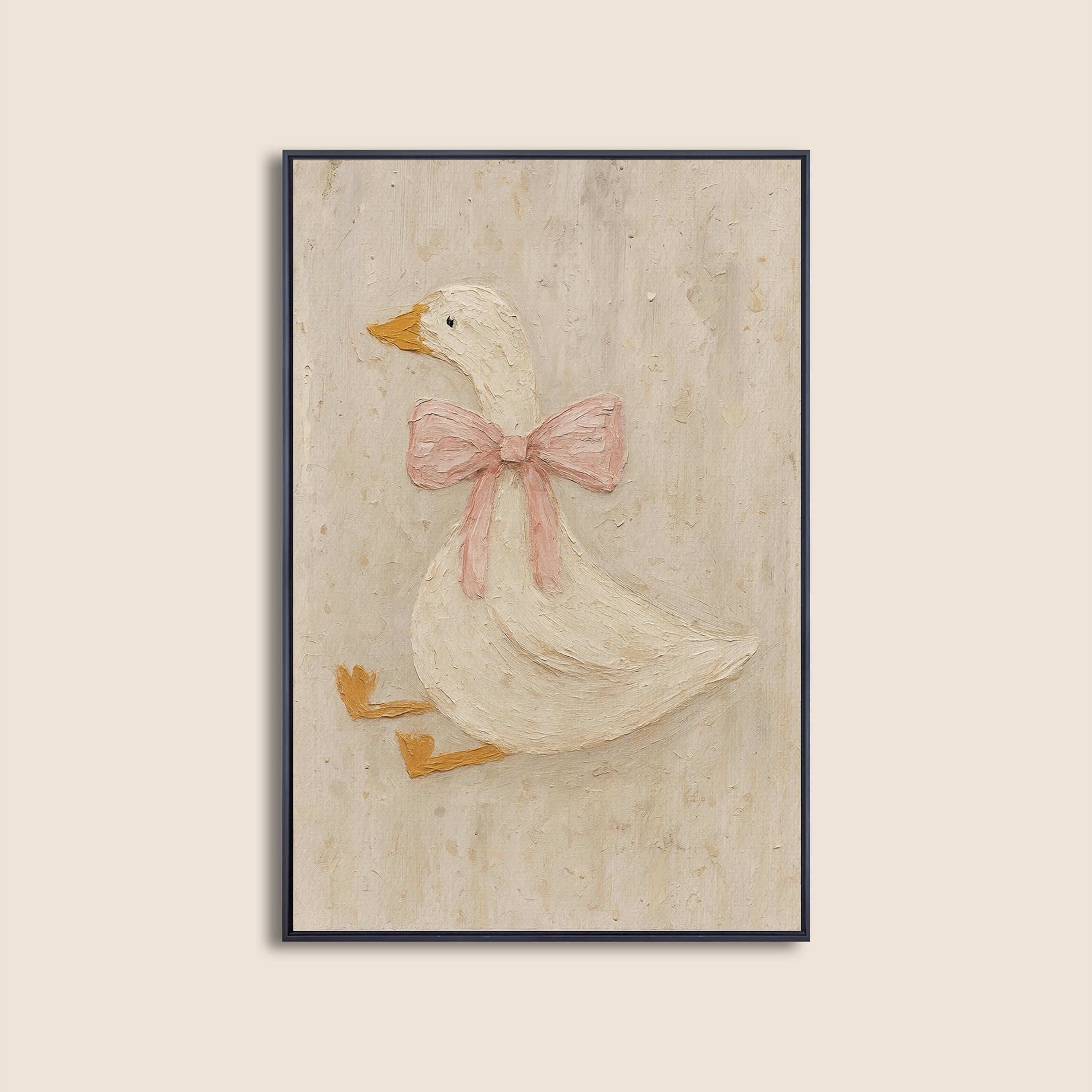 Vintage Duck Nursery Art: Canvas-Style Print with Pink Bow