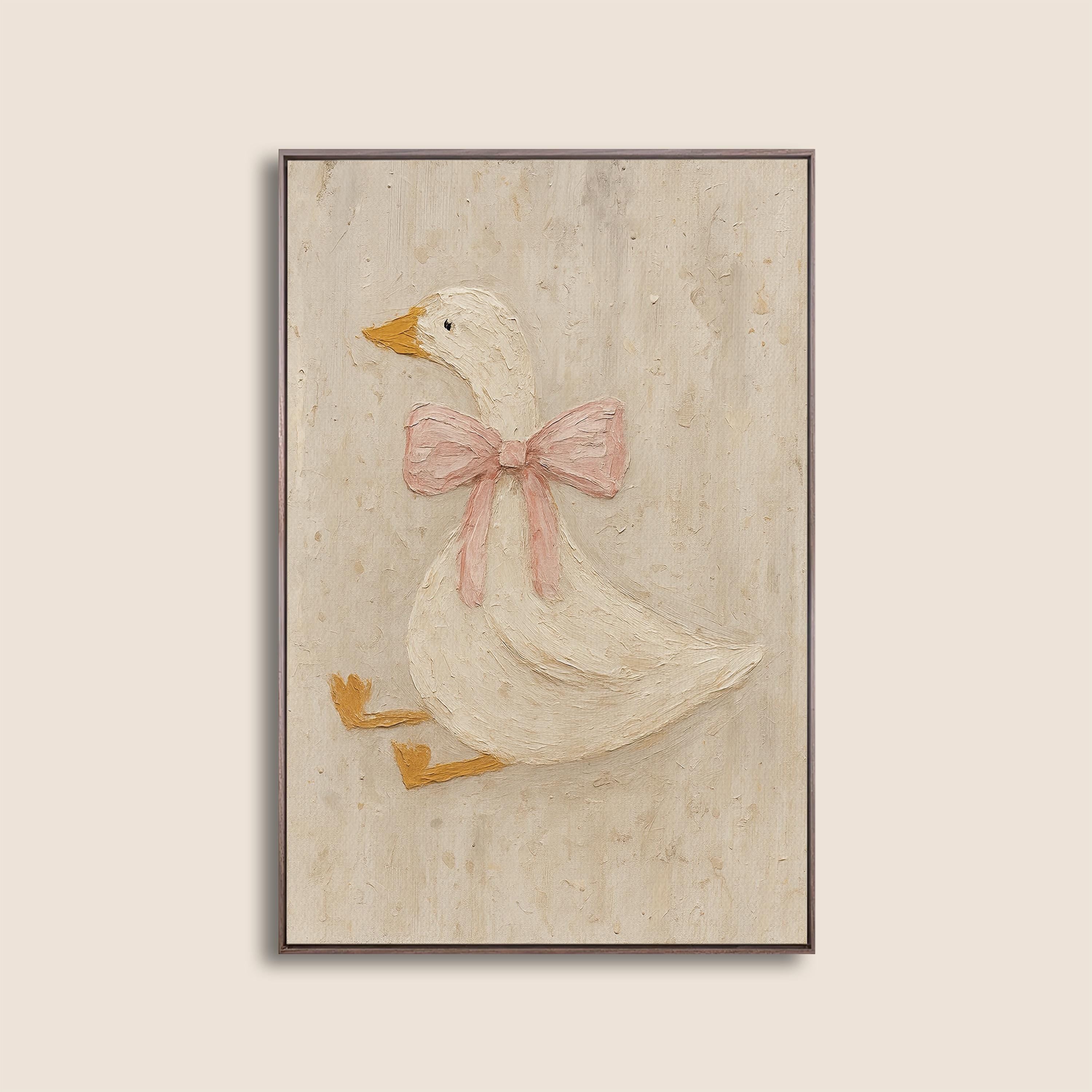 Vintage Duck Nursery Art: Canvas-Style Print with Pink Bow
