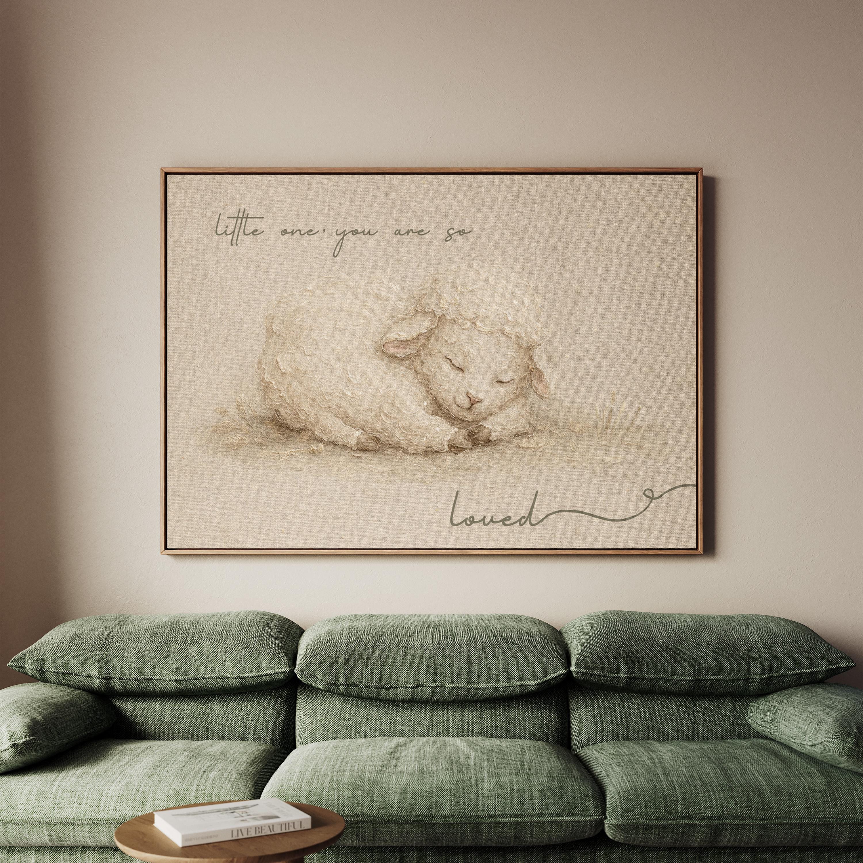 So Small, So Loved – Heirloom Lamb Nursery Print in Soft Linen Tones