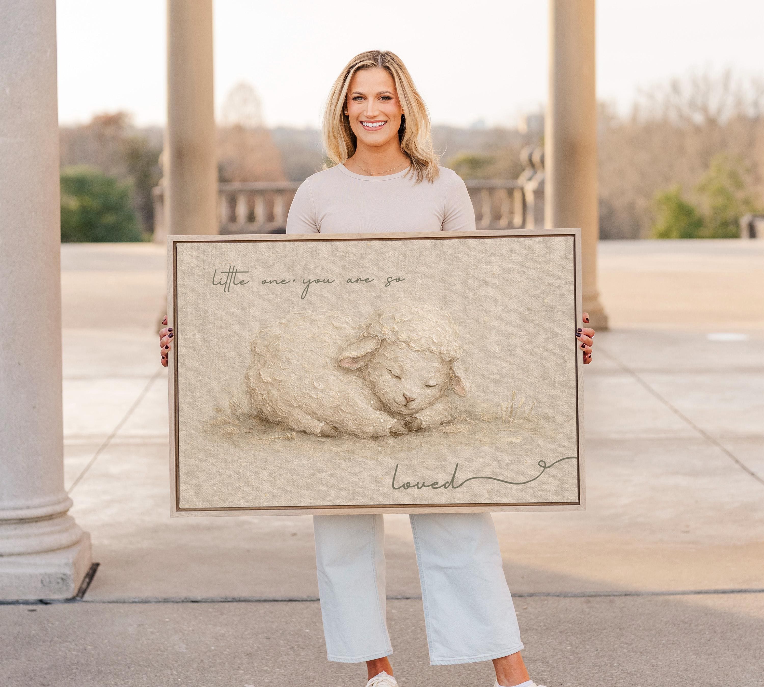 So Small, So Loved – Heirloom Lamb Nursery Print in Soft Linen Tones