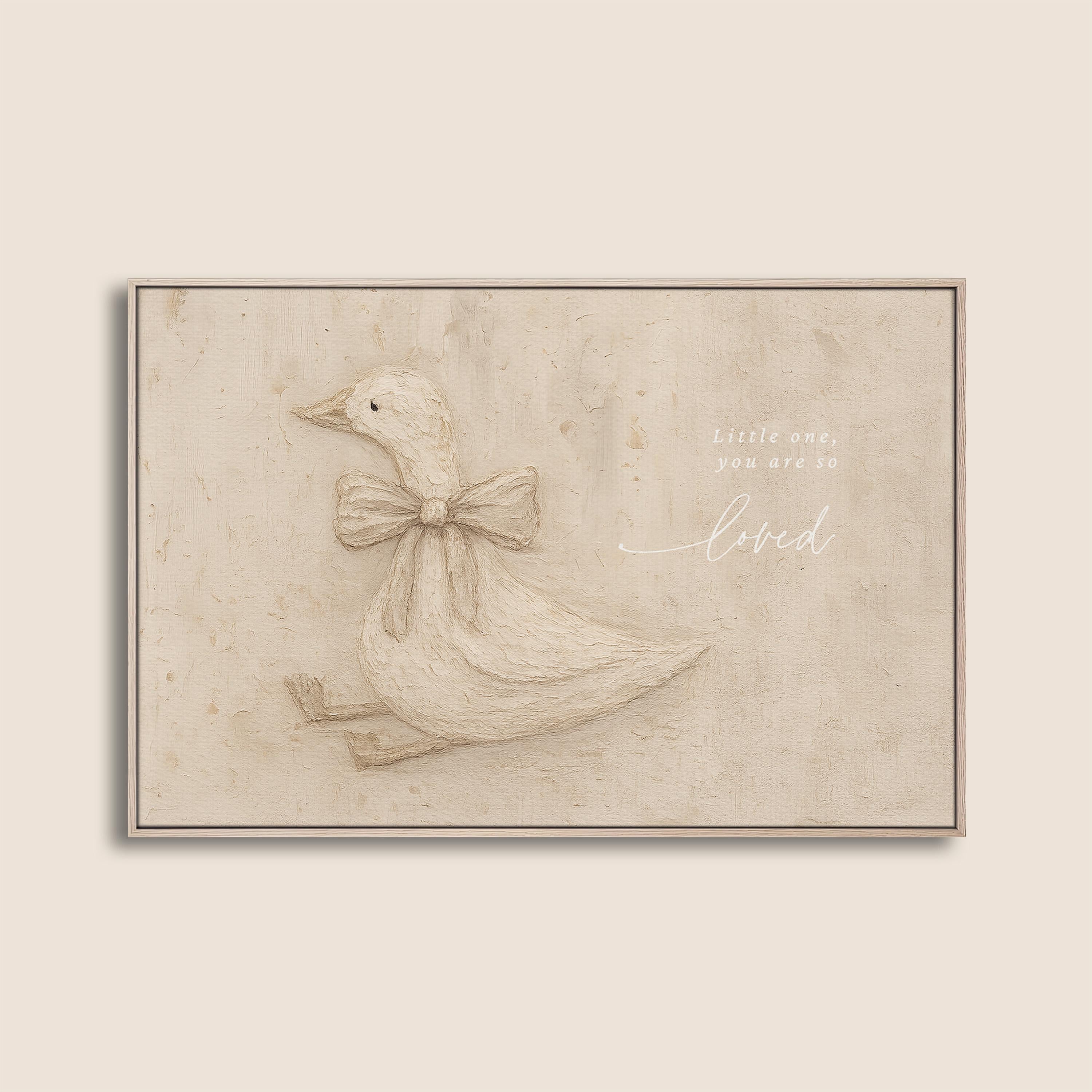 Neutral Duck Nursery Print – Little One You Are So Loved – Baby Girl Room Decor – Vintage Goose Wall Art – Soft Beige Nursery