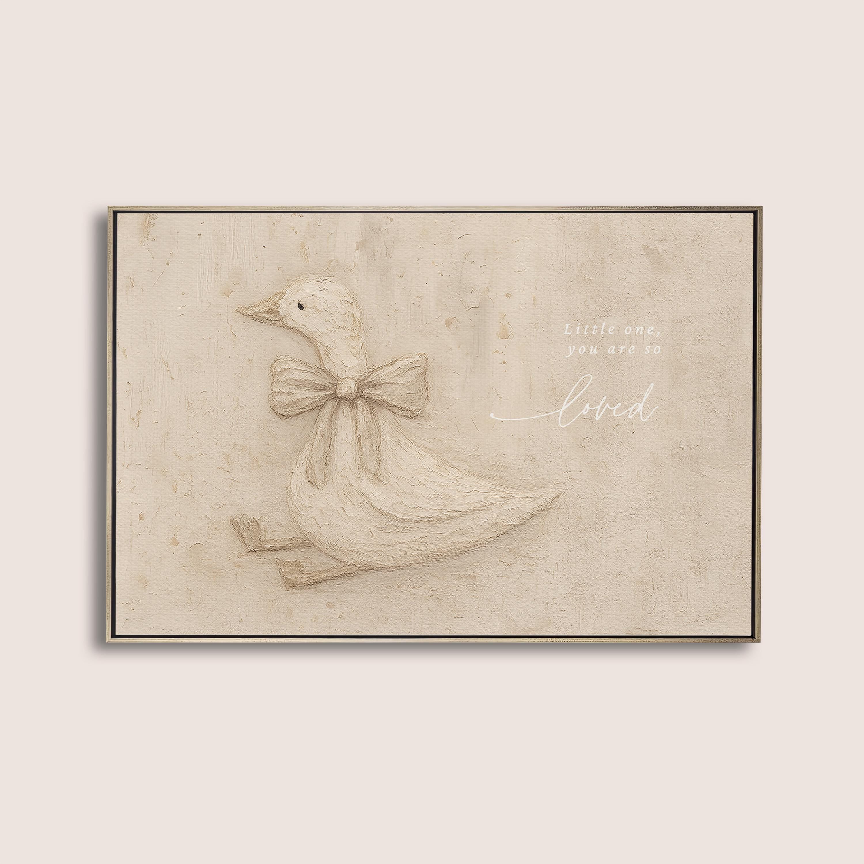 Neutral Duck Nursery Print – Little One You Are So Loved – Baby Girl Room Decor – Vintage Goose Wall Art – Soft Beige Nursery
