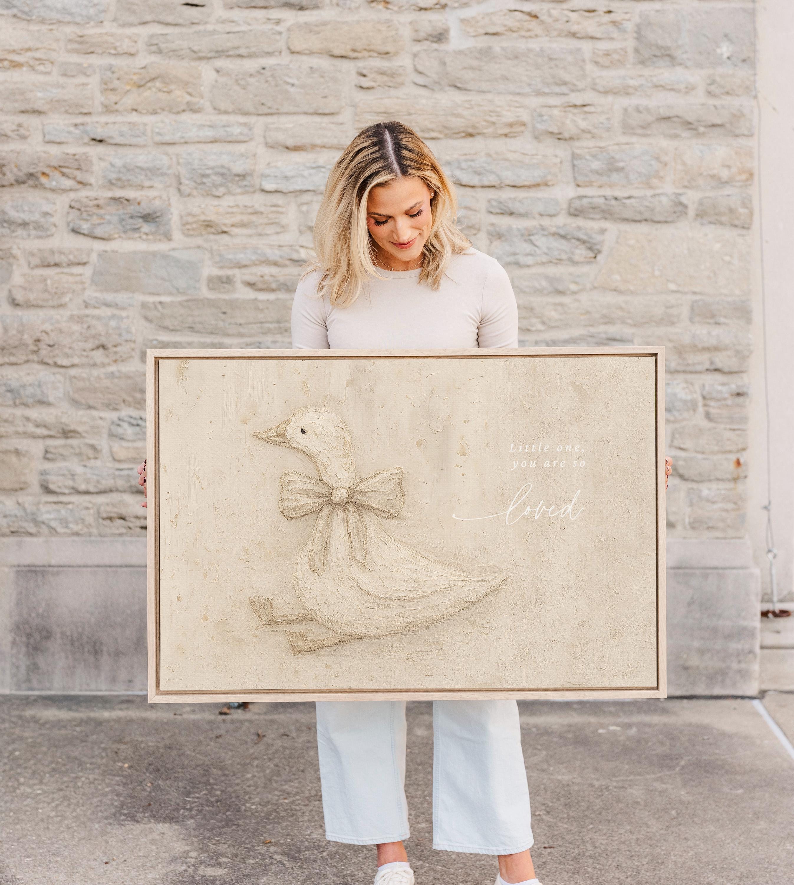 Neutral Duck Nursery Print – Little One You Are So Loved – Baby Girl Room Decor – Vintage Goose Wall Art – Soft Beige Nursery