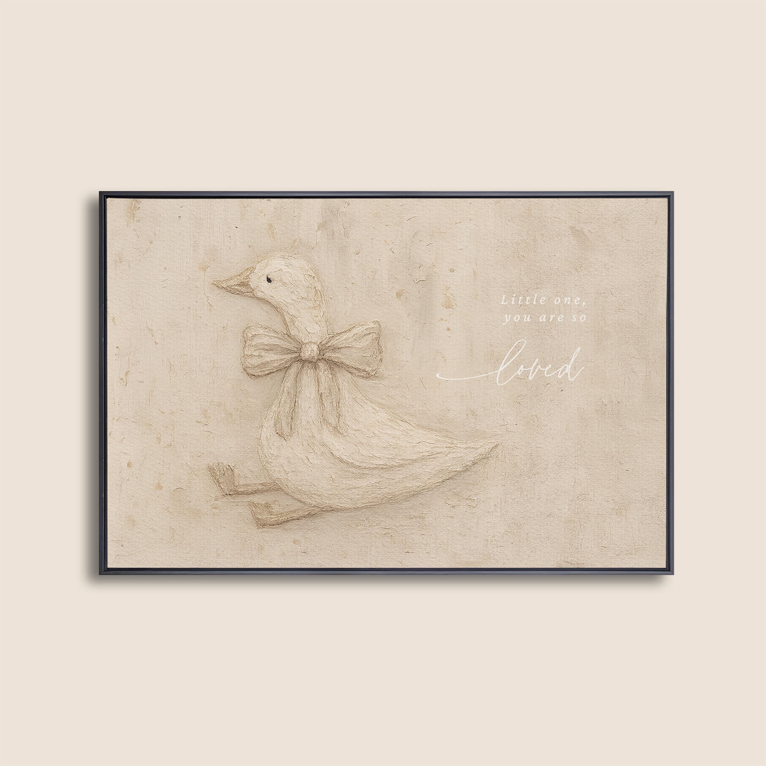 Neutral Duck Nursery Print – Little One You Are So Loved – Baby Girl Room Decor – Vintage Goose Wall Art – Soft Beige Nursery