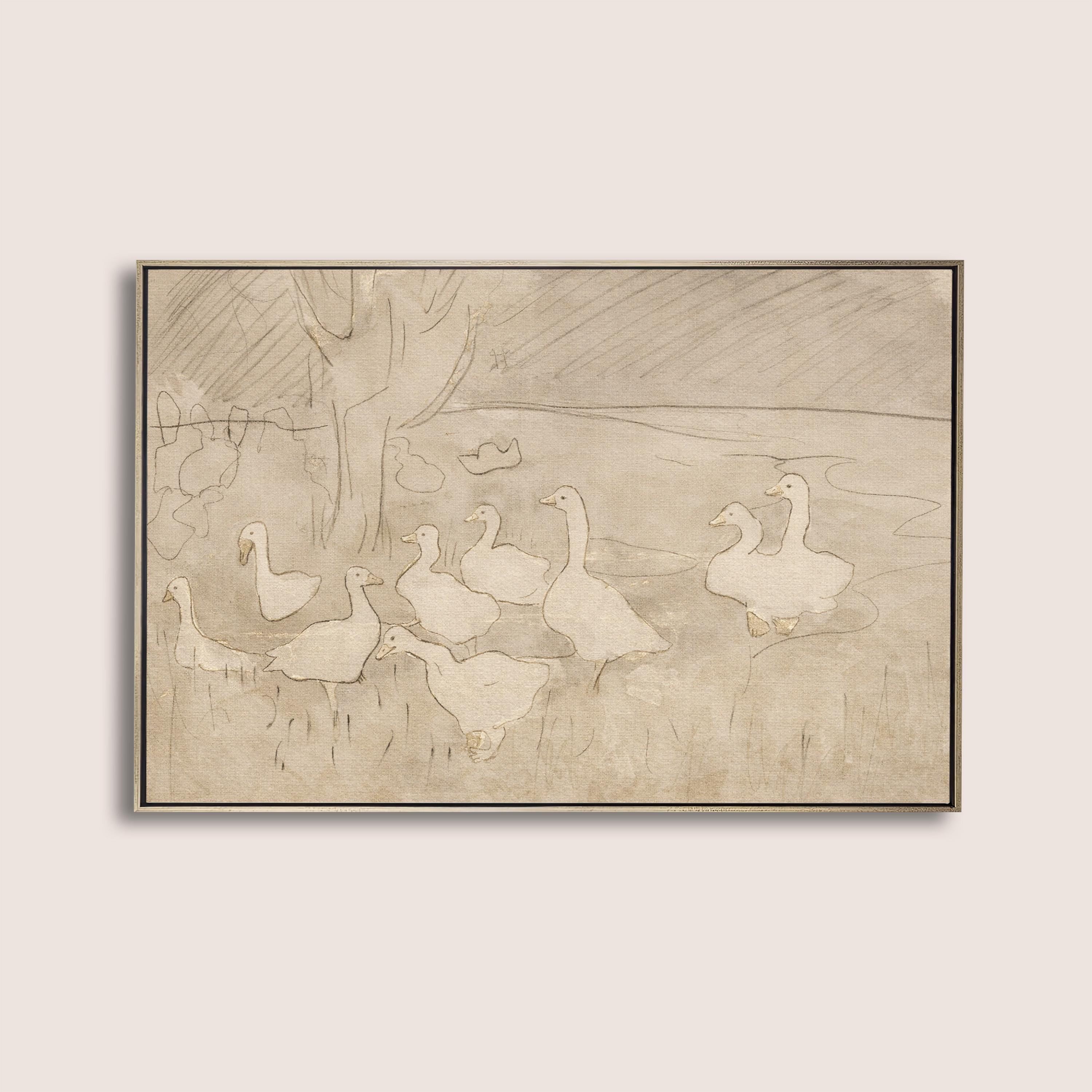 Vintage Goose Wall Art – Neutral Farm Nursery Decor – Beige Bird Print – Cottagecore Baby Room – French Country Nursery