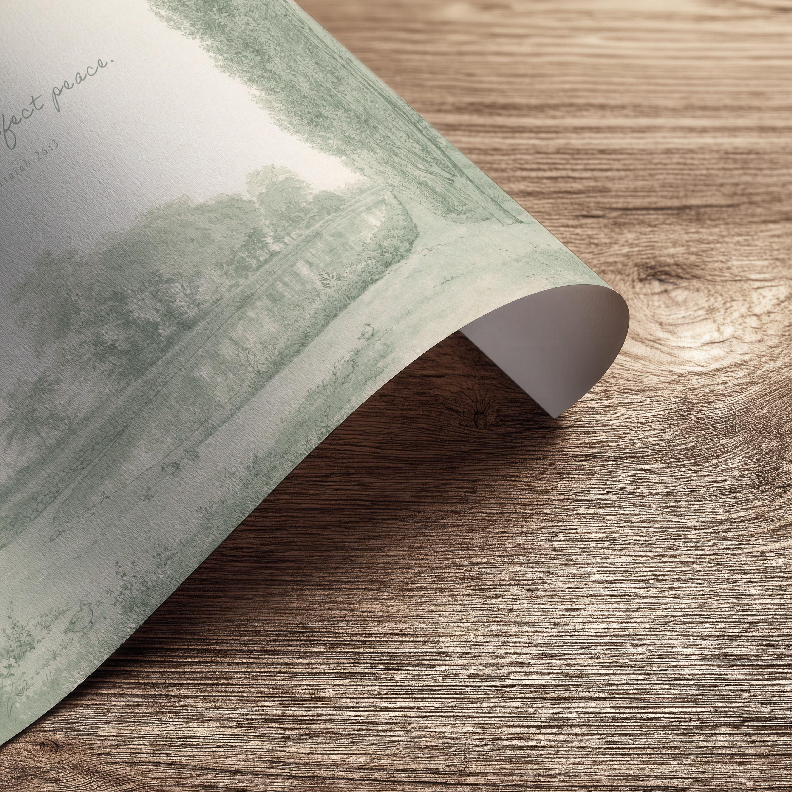 Held in Perfect Peace Nursery Wall Art | Isaiah 26:3 Christian Nursery Room Decor | Vintage Landscape Neutral Sage Print